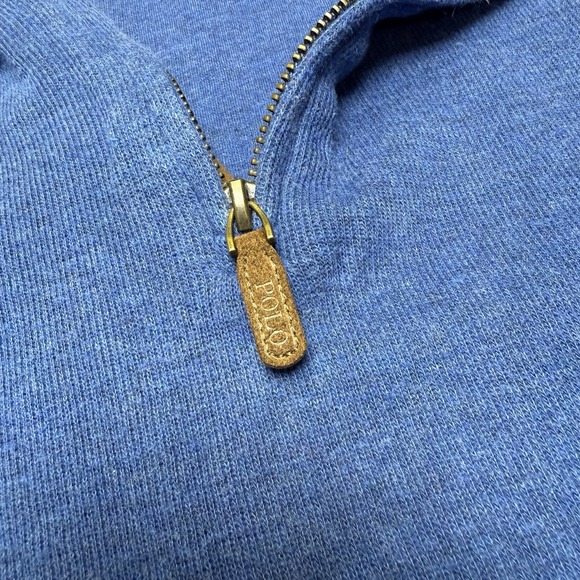 Polo Ralph Lauren Sweater Mens XL Blue 1/4 Zip Pullover Estate Rib Flesh Pony - Picture 5 of 8